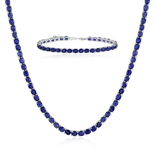 Conjunto Gargantilha e Pulseira de Prata com Safiras totalizando 128 Cts