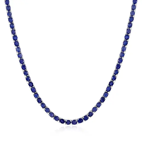 Conjunto Gargantilha e Pulseira de Prata com Safiras totalizando 128 Cts