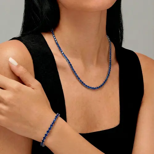 Conjunto Gargantilha e Pulseira de Prata com Safiras totalizando 128 Cts