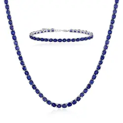 Conjunto Gargantilha e Pulseira de Prata com Safiras totalizando 128 Cts