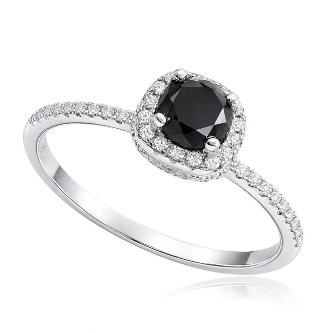 Anel de Prata com Cristais e Diamante Negro de 1,0 Cts.