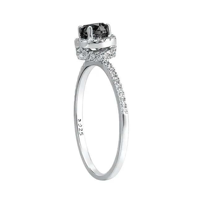 Anel de Prata com Cristais e Diamante Negro de 1,0 Cts.