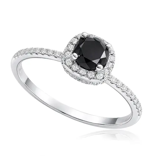 Anel de Prata com Cristais e Diamante Negro de 1,0 Cts.