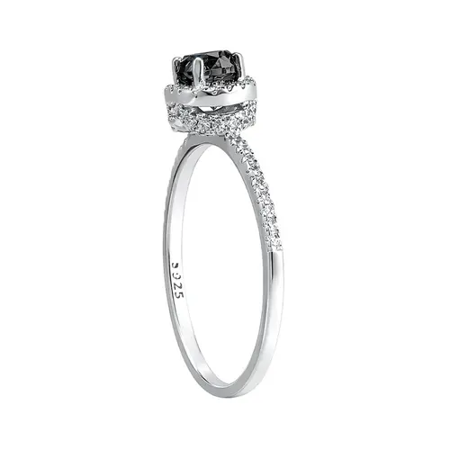 Anel de Prata com Cristais e Diamante Negro de 1,0 Cts.