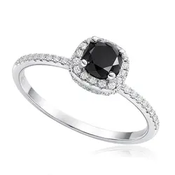 Anel de Prata com Cristais e Diamante Negro de 1,0 Cts.