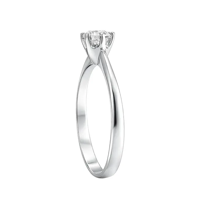 Anel Solitário de Ouro Branco com Diamante de Laboratório