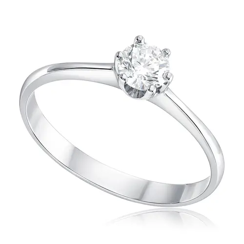 Anel Solitário de Ouro Branco com Diamante de Laboratório