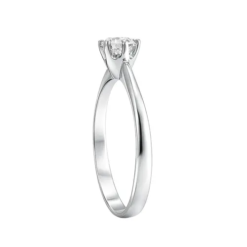 Anel Solitário de Ouro Branco com Diamante de Laboratório