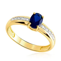Anel Prata com Diamantes e Safira Knight de 1,10 Cts, com Acabamento em Ouro Amarelo