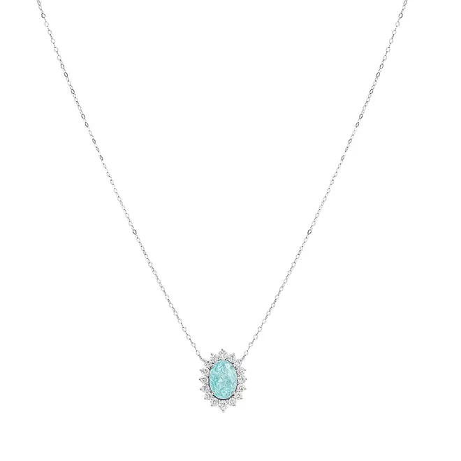 Colar de Ouro Branco com e Diamantes e Turmalina Paraíba de 1,13 Cts.