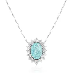 Colar de Ouro Branco com e Diamantes e Turmalina Paraíba de 1,13 Cts.
