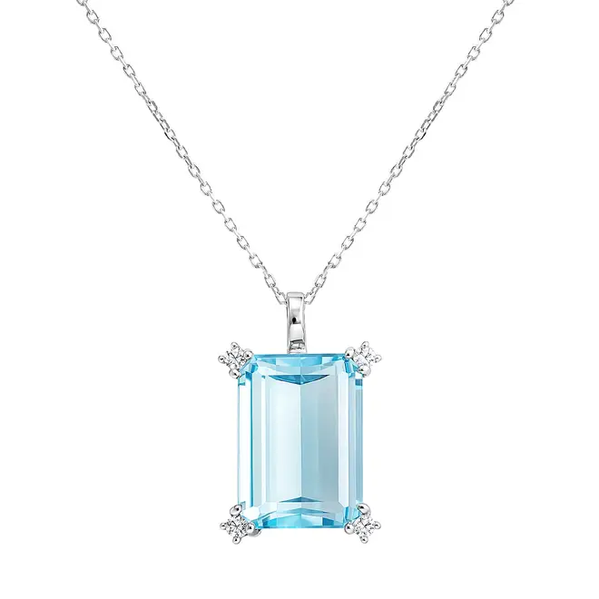 Pingente de Ouro Branco com Corrente, Diamantes e Topázio Aul de 5,10 Cts.