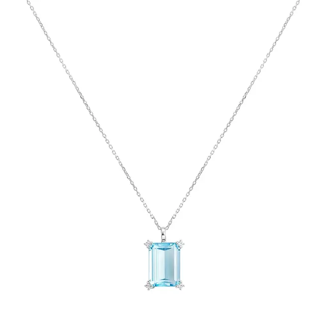 Pingente de Ouro Branco com Corrente, Diamantes e Topázio Aul de 5,10 Cts.