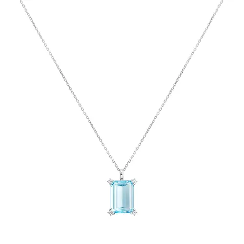 Pingente de Ouro Branco com Corrente, Diamantes e Topázio Aul de 5,10 Cts.