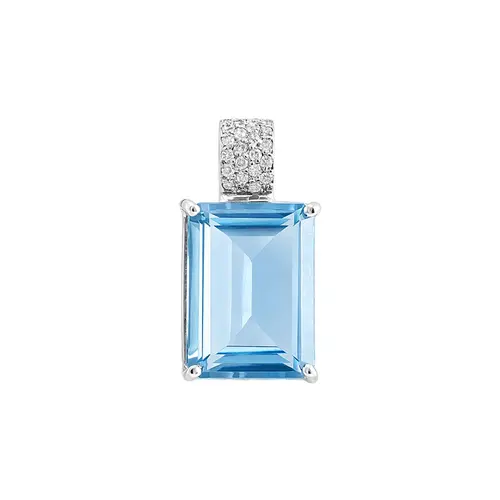 Pingente de Ouro Branco com Diamantes e Topázio Aul de 4,80 Cts.