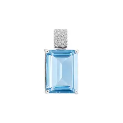 Pingente de Ouro Branco com Diamantes e Topázio Aul de 4,80 Cts.