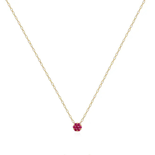 Pingente Chuveiro de Ouro Amarelo com 7 Turmalina Rosa.
