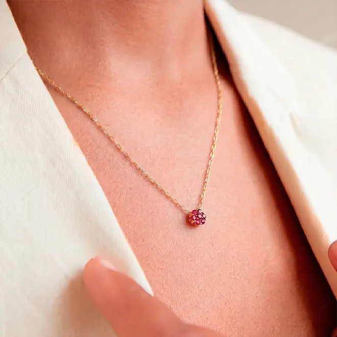 Pingente Chuveiro de Ouro Amarelo com 7 Turmalina Rosa.