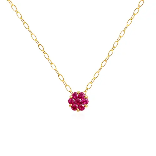 Pingente Chuveiro de Ouro Amarelo com 7 Turmalina Rosa.
