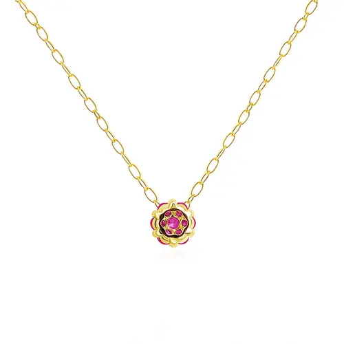 Pingente Chuveiro de Ouro Amarelo com 7 Turmalina Rosa.