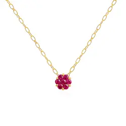 Pingente Chuveiro de Ouro Amarelo com 7 Turmalina Rosa.