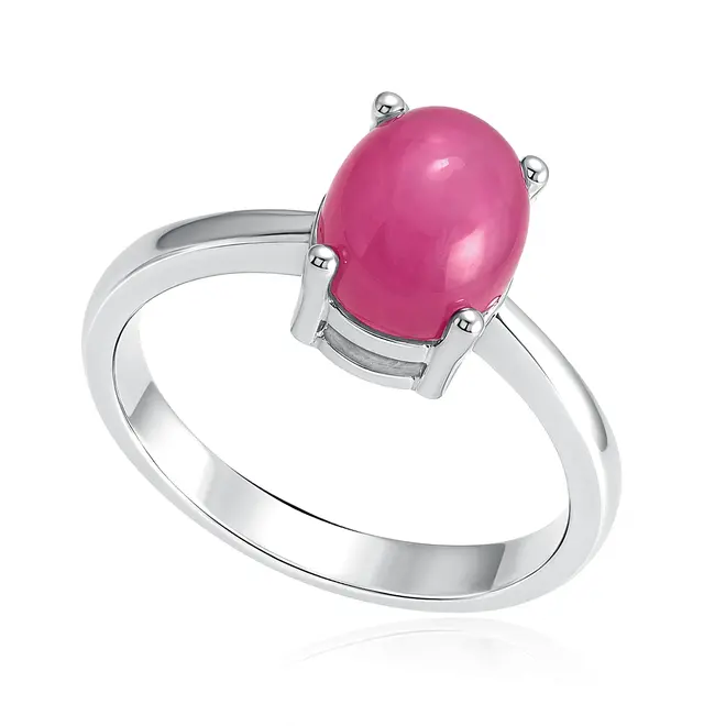 Conjunto Par de Brincos, Pingente e Anel de Prata com Rubis Cabochon