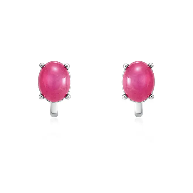 Conjunto Par de Brincos, Pingente e Anel de Prata com Rubis Cabochon