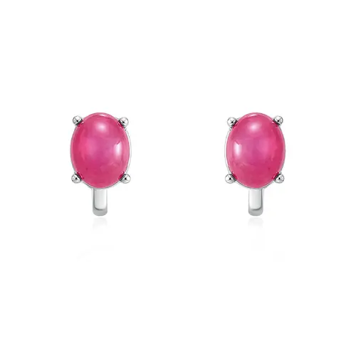Conjunto Par de Brincos, Pingente e Anel de Prata com Rubis Cabochon