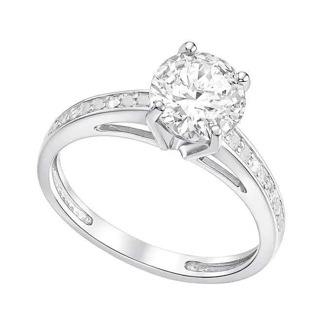 Anel solitario com diamantes e cristal em prata