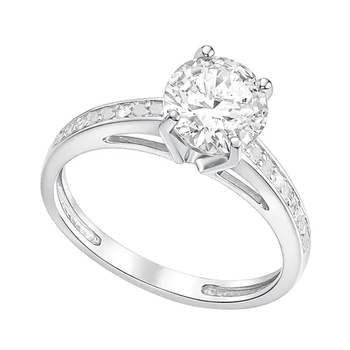 Anel solitario com diamantes e cristal em prata