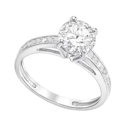 Anel solitario com diamantes e cristal em prata