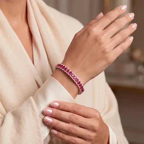 Bracelete de Prata com Cristais e Rubis