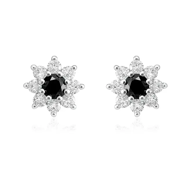 Par de Brincos de Prata com Mossanita e Diamantes Negros totalizando 1,6 Cts.