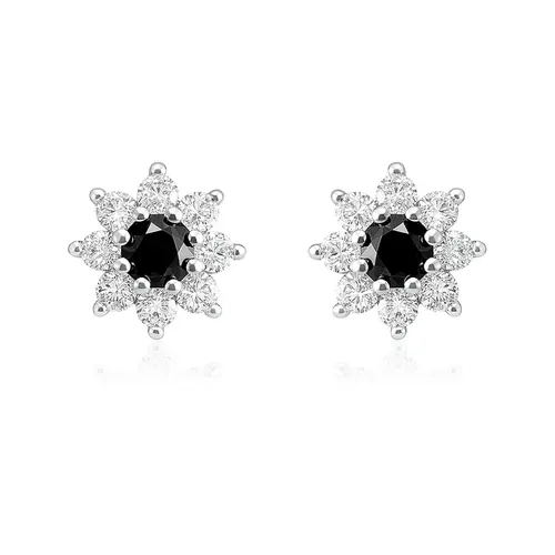 Par de Brincos de Prata com Mossanita e Diamantes Negros totalizando 1,6 Cts.