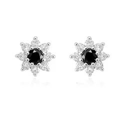 Par de Brincos de Prata com Mossanita e Diamantes Negros totalizando 1,6 Cts.
