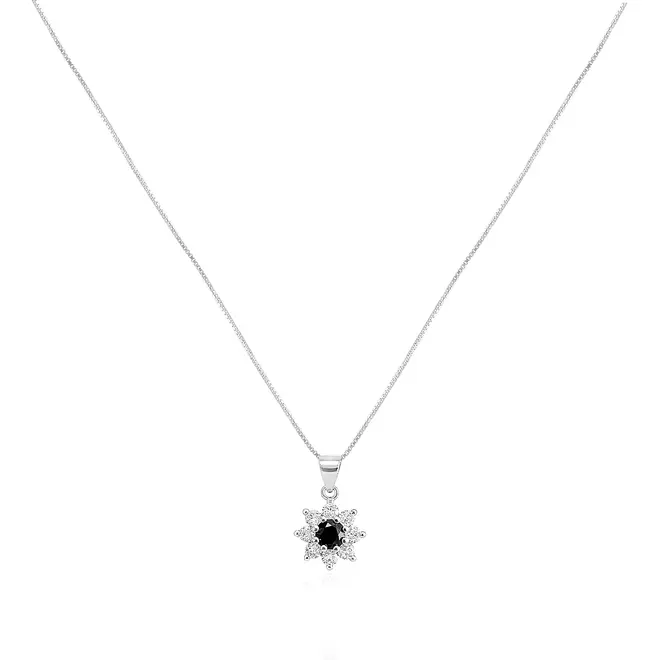 Pingente de Prata com Corrente, Mossanitas e Diamante negro de 80 Pts.