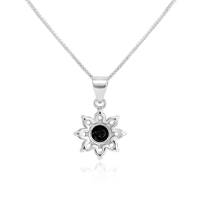 Pingente de Prata com Corrente, Mossanitas e Diamante negro de 80 Pts.