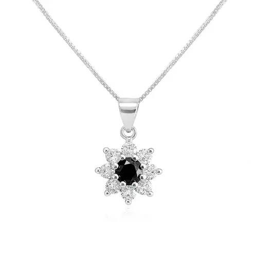 Pingente de Prata com Corrente, Mossanitas e Diamante negro de 80 Pts.