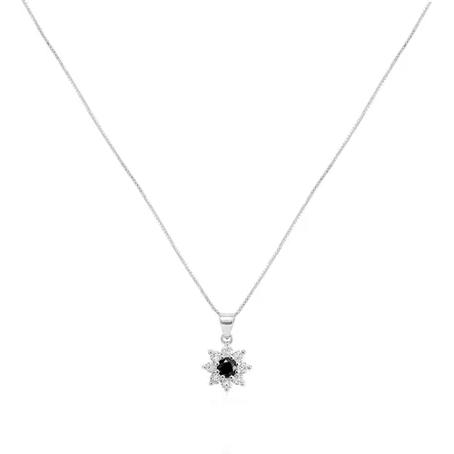 Pingente de Prata com Corrente, Mossanitas e Diamante negro de 80 Pts.
