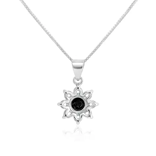 Pingente de Prata com Corrente, Mossanitas e Diamante negro de 80 Pts.