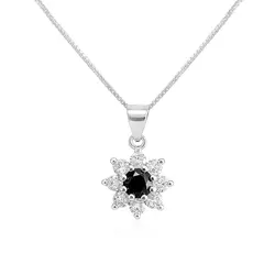Pingente de Prata com Corrente, Mossanitas e Diamante negro de 80 Pts.