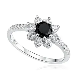 Anel de Prata com Mossanitas e Diamante Negro de 80 Pts.