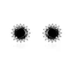Par de Brincos de Ouro Branco com Diamantes Brancos e Diamantes Negros