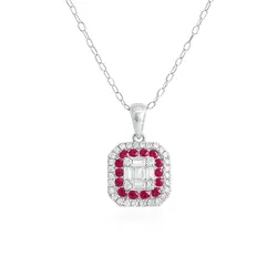 Pingente de Ouro Branco com Corrente, Diamantes e Rubis