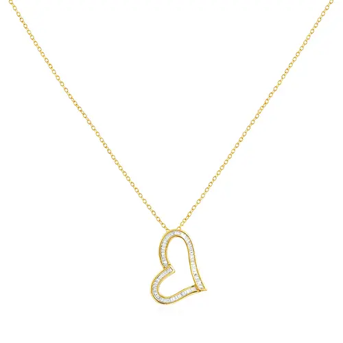 Pingente Coração de Ouro Amarelo com Corrente e Diamantes totalizando 42 pts.