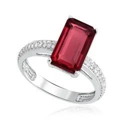 Anel de Ouro Branco com Diamantes e Rubelita de 2,90 Cts.