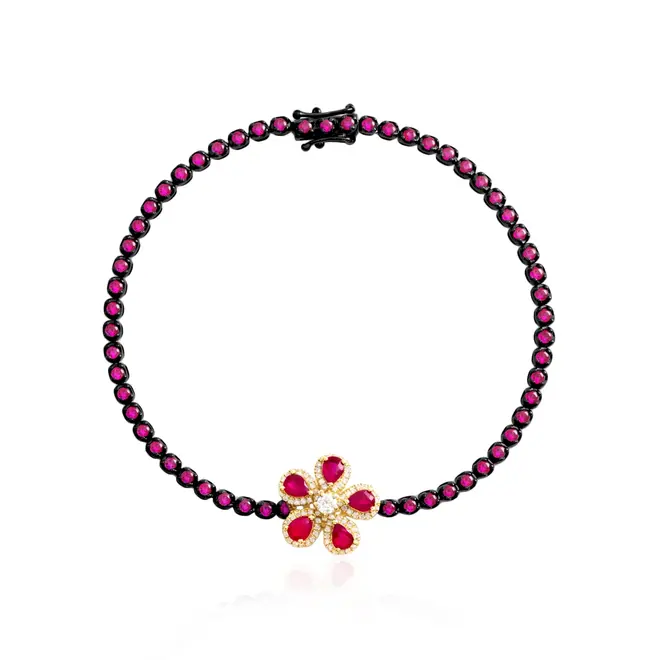 Pulseira Riviera de Ouro Com Diamantes e Rubi Totalizanbdo 2,69 Cts