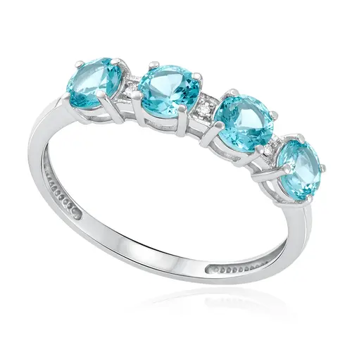 Meia Aliança de Ouro Branco com Diamantes e Turmalina Azul.