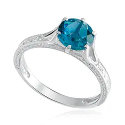 Anel Prata com Diamantes, Cristal Sky Blue.