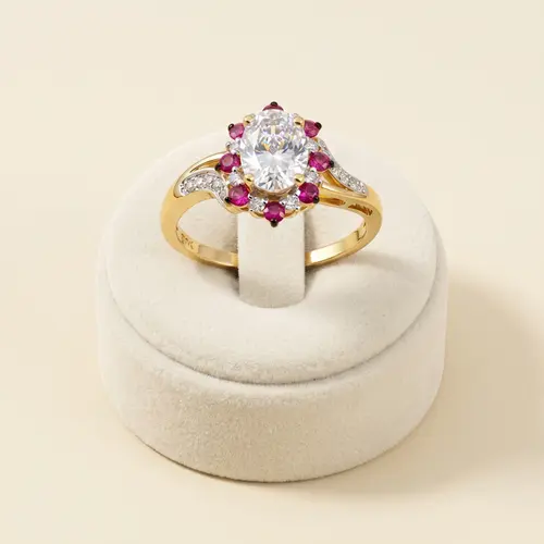 Anel de Ouro com Diamantes, Rubis e Morganita de 1,01 Ct ouro